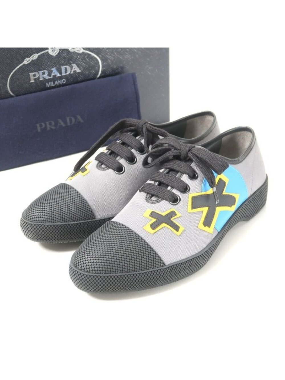 Prada Sneakers 5.5 Low Cut Rubber Patch Leather Shoes